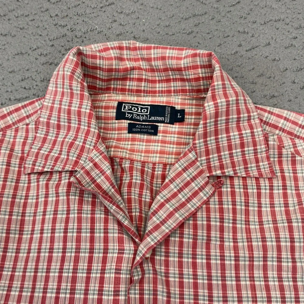 Vintage Polo Ralph Lauren Shirt Mens Large Adams Camp Collar Plaid Pocket USA